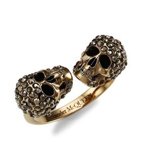 ALEXANDER MCQUEEN Twin Skull Embellished Crystal Ring